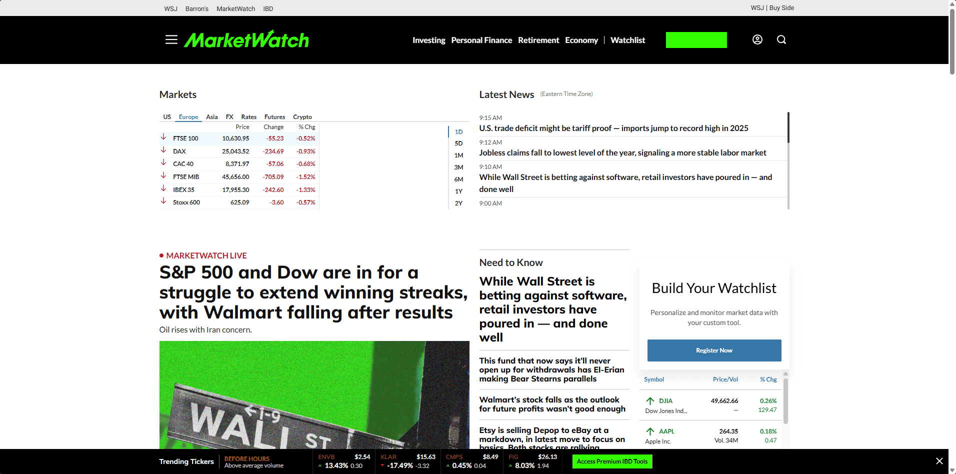 MarketWatch screenshot